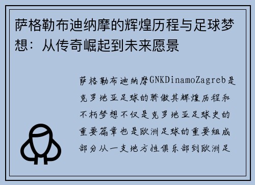 萨格勒布迪纳摩的辉煌历程与足球梦想：从传奇崛起到未来愿景